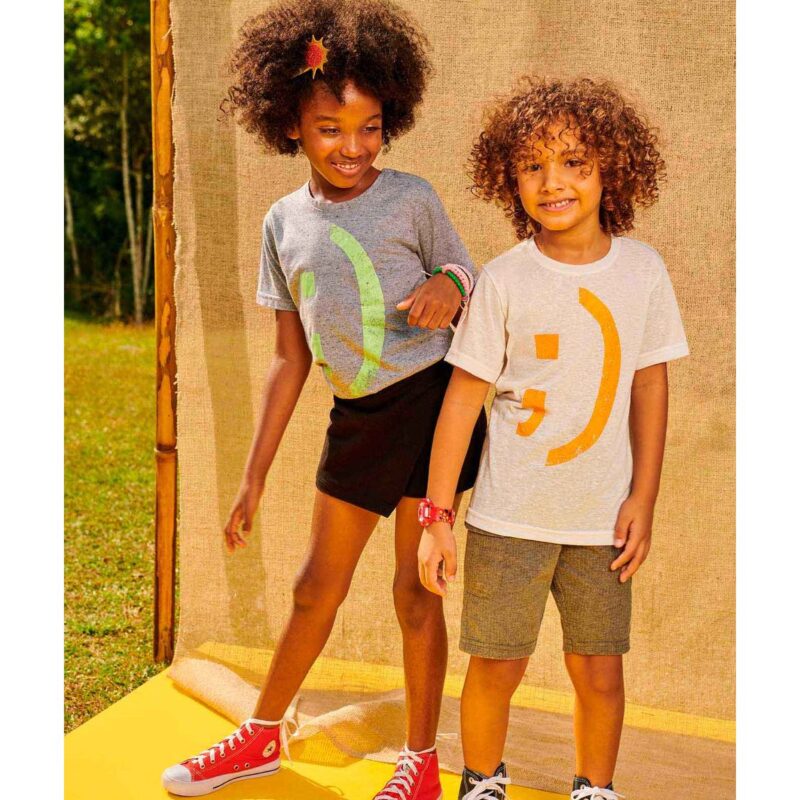 Camiseta Infantil Para Meninos E Meninas de Malha Reviva com Estampa de Smile