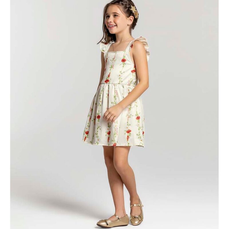 Vestido Infantil Menina em Cotton com Flores Mundi