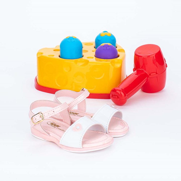 Sandália Bebê Menina  Toys Branca e Brinquedo Educativo