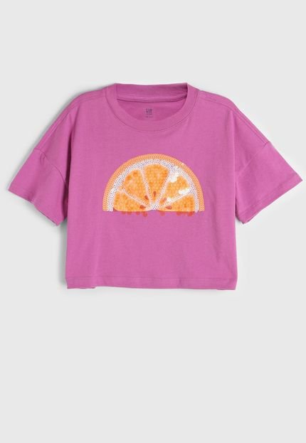 produtoCamiseta GAP Bordado Paetê Roxo