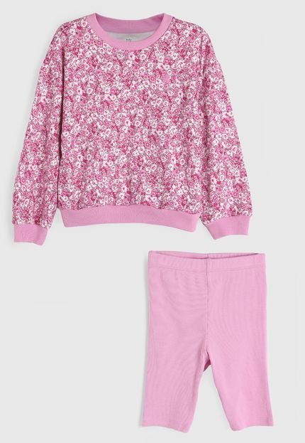 produtoConjunto 2pçs Manga Longa GAP Blusa E Bermuda Floral Rosa