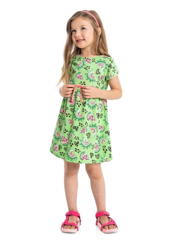 Vestido Amor em Fatias Infantil em Meia Malha Bee Loop Verde