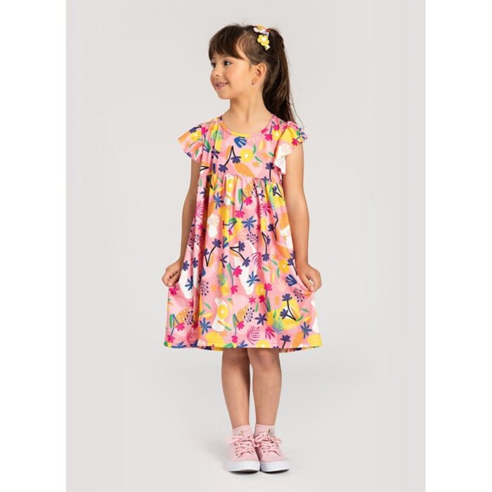 Vestido Menina Com Manga Tropical